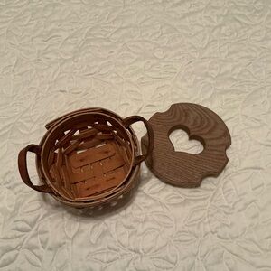 Longaberger woven Basket with leather Handles and bonus lid